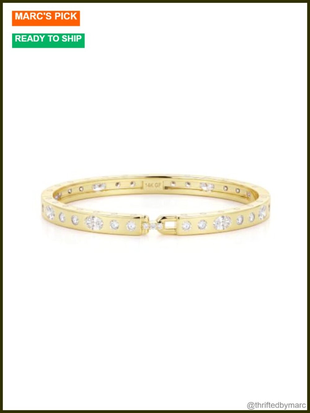 14K Gold Filled Bangle Bracelet 6mm Minimalist CZ Stackable